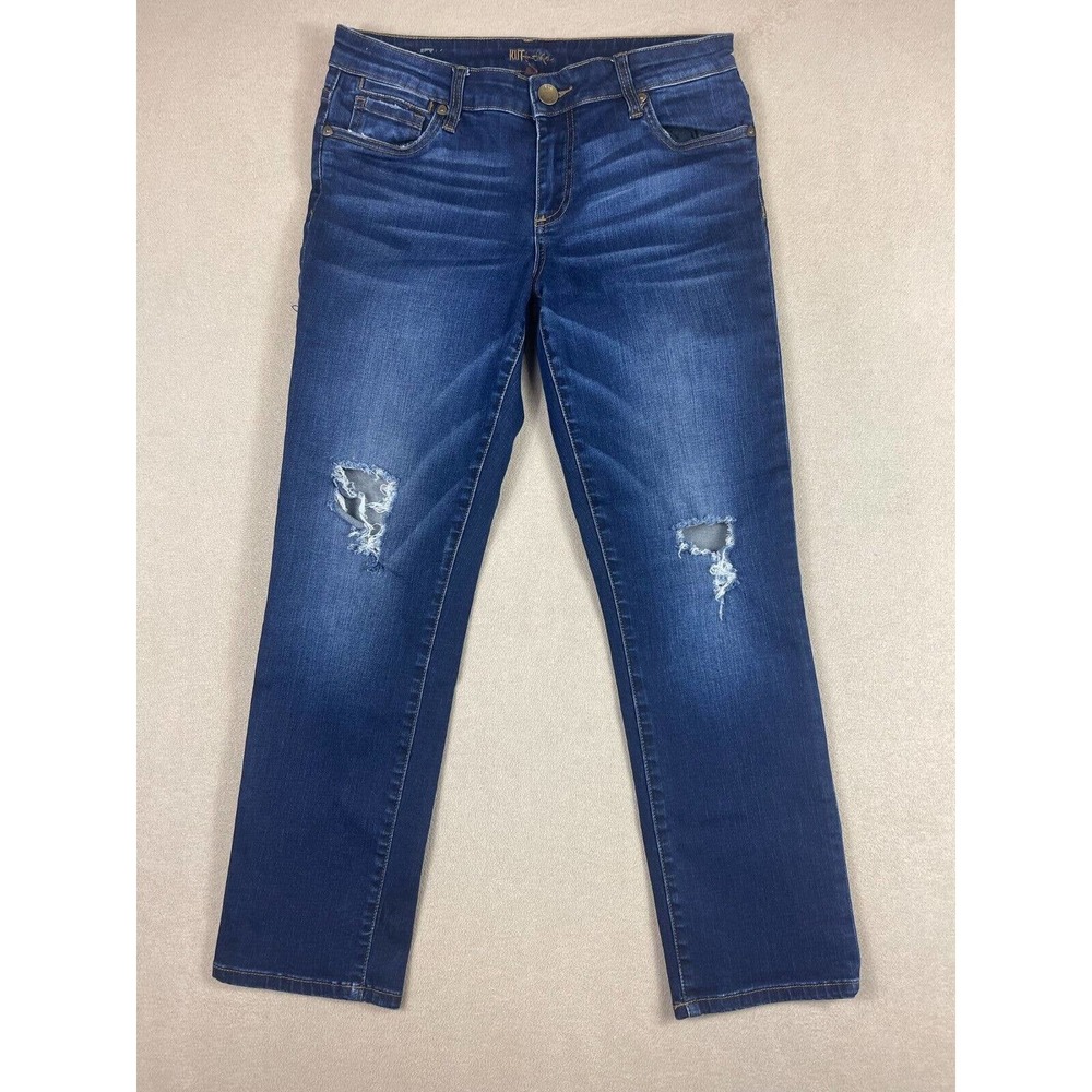 KUT from the Kloth Womens 6 Blue Distressed Mid Rise Jeans Pockets Cotton
